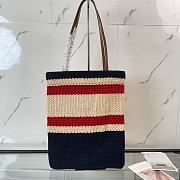 Kitlife Miu Miu Raffia Straw And Cotton Woven Tote Bag Dark Blue 5BG248 30x38cm - 3