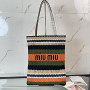 Kitlife Miu Miu Raffia Straw And Cotton Woven Tote Bag Dark Blue & Green 5BG248 30x38cm - 1
