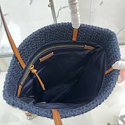 Kitlife Miu Miu Raffia Straw And Cotton Woven Tote Bag Dark Blue & Green 5BG248 30x38cm - 5