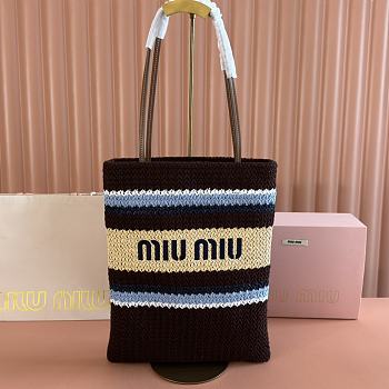 Kitlife Miu Miu Raffia Straw And Cotton Woven Tote Bag Brown 5BG248 30x38cm