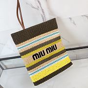 Kitlife Miu Miu Raffia Straw And Cotton Woven Tote Bag Grey & Yellow 5BG248 30x38cm - 5