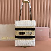 Kitlife Miu Miu Raffia Straw And Cotton Woven Tote Bag White, Black, Beige 5BG248 30x38cm - 1