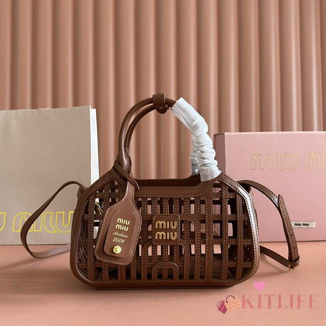 Kitlife Miu Miu Black Soft Leather Basket Bag 5BA294 24x12.5x9cm  - 1