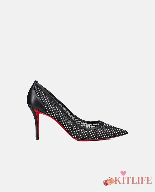  Kitlife Christian Louboutin Apostropha Black Mesh High Heels 80mm - 1