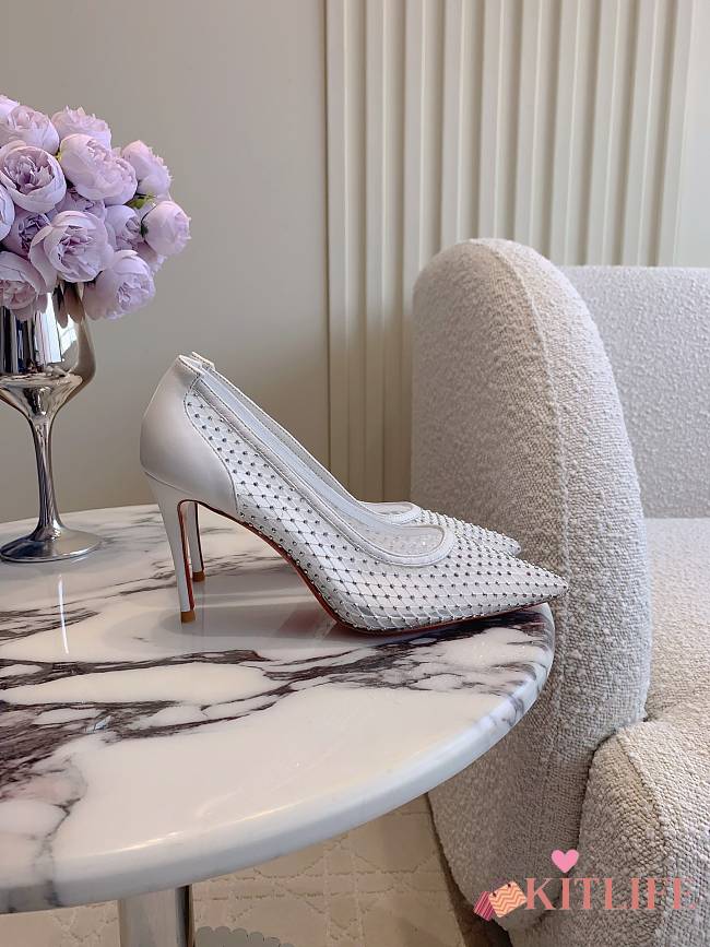 Kitlife Christian Louboutin Apostropha White Mesh High Heels 80mm - 1