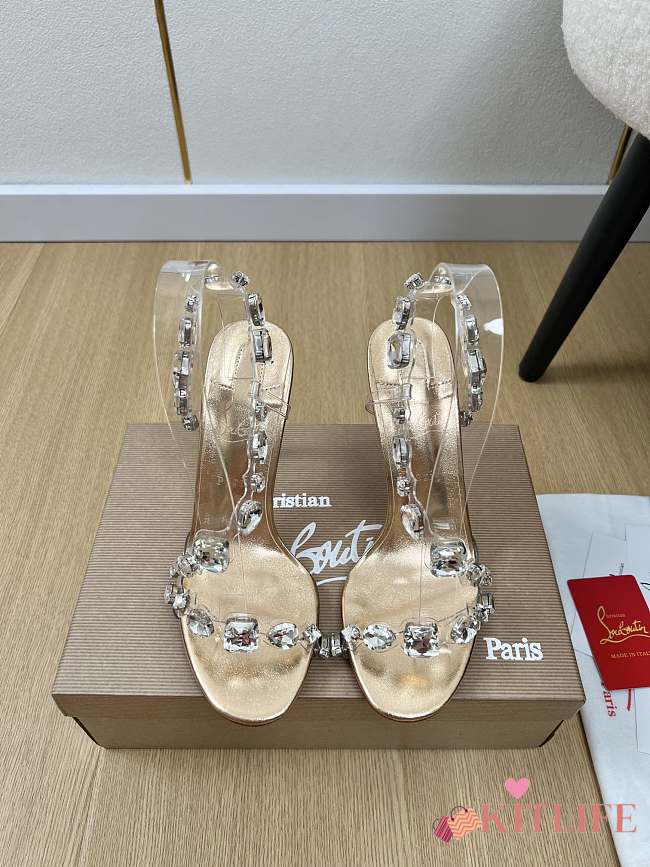 Kitlife Christian Louboutin Rosalie Crystal Embellished Slingbacks Gold 105mm - 1