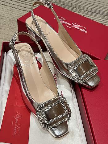 Kitlife Roger Vivier Belle Vivier Slingback Pumps Silver 45mm