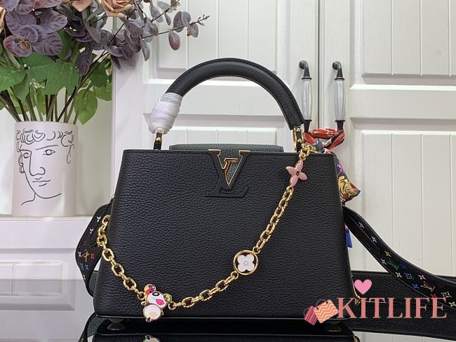 Kitlife Louis Vuitton x TM Capucines Bag Black With Monogram Flowers Chain M13878 27x9x18cm  - 1