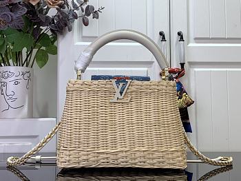 Kitlife Louis Vuitton x TM Capucines Bag Rattan, White Cowhide leather, Monogram Cherry Denim M14295 27x18x9cm