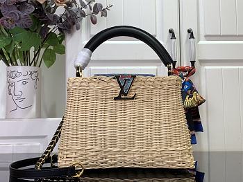 Kitlife Louis Vuitton x TM Capucines Bag Rattan, Black Cowhide leather, Monogram Cherry Denim M14295 27x18x9cm