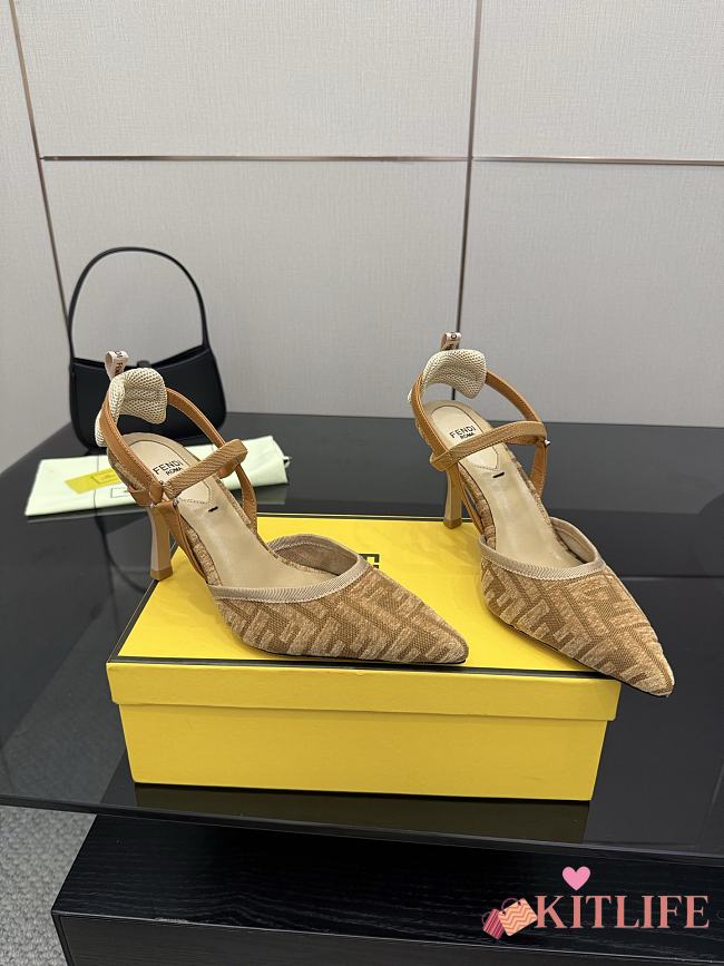 Kitlife Fendi Colibrì Lite High-heeled Beige FF Chenille Slingbacks 85mm - 1