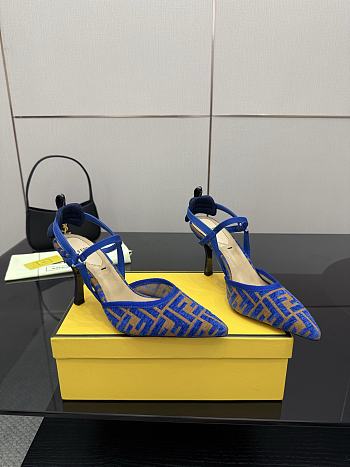 Kitlife Fendi Colibrì Lite High-heeled Blue & Beige FF Chenille Slingbacks 85mm