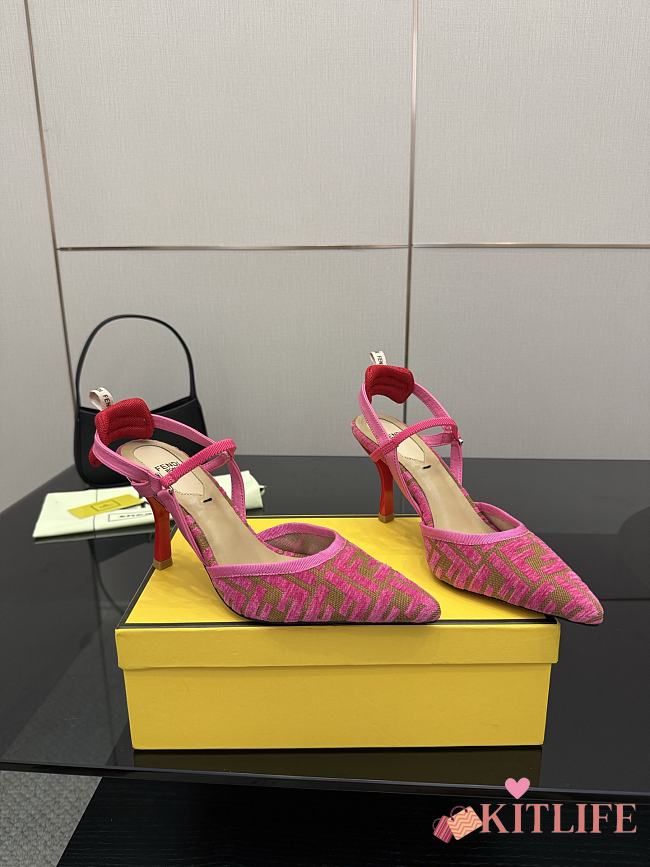 Kitlife Fendi Colibrì Lite High-heeled Pink & Beige FF Chenille Slingbacks 85mm - 1