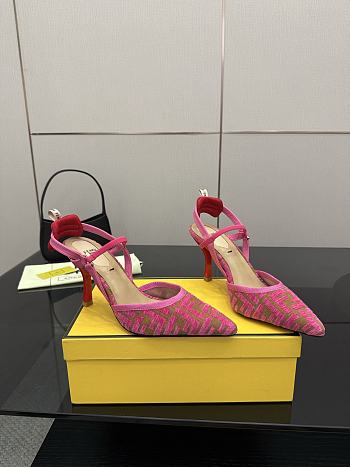 Kitlife Fendi Colibrì Lite High-heeled Pink & Beige FF Chenille Slingbacks 85mm
