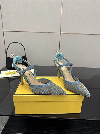 Kitlife Fendi Colibrì Lite High-heeled Light Blue & Beige FF Chenille Slingbacks 85mm
