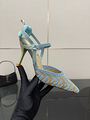 Kitlife Fendi Colibrì Lite High-heeled Light Blue & Beige FF Chenille Slingbacks 85mm - 3