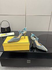Kitlife Fendi Colibrì Lite High-heeled Light Blue & Beige FF Chenille Slingbacks 85mm - 2