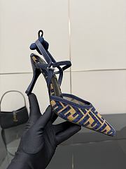 Kitlife Fendi Colibrì Lite High-heeled Dark Blue & Beige FF Chenille Slingbacks 85mm - 5