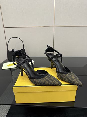 Kitlife Fendi Colibrì Lite High-heeled Black & Beige FF Chenille Slingbacks 85mm