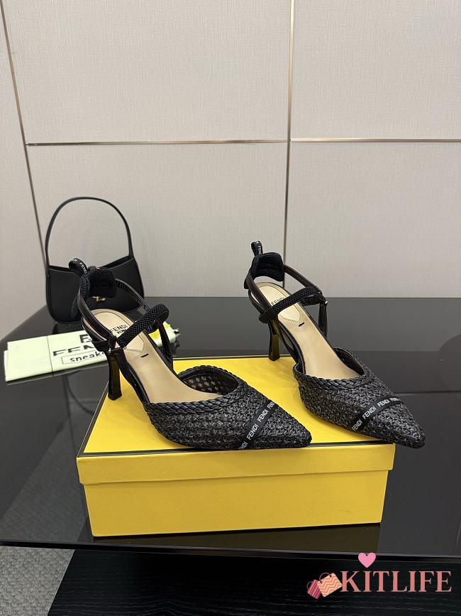 Kitlife Fendi Black Leather Braided High Heels 85mm - 1