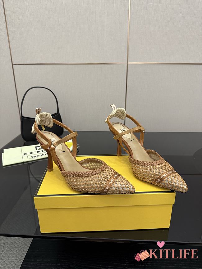 Kitlife Fendi Brown Leather Braided High Heels 85mm - 1