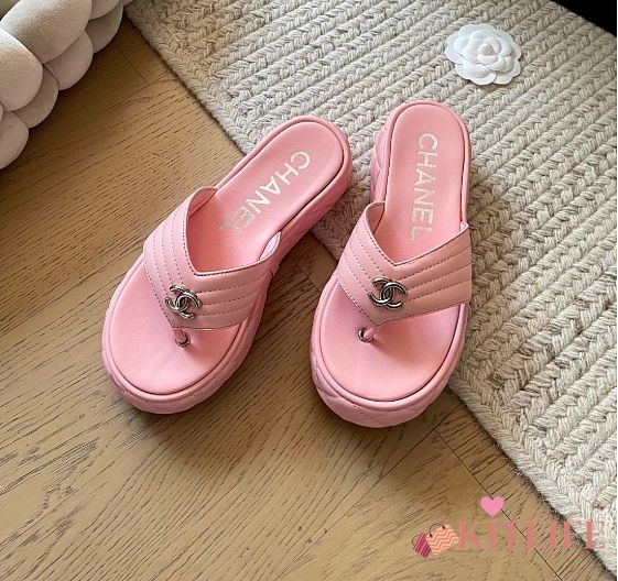 Kitlife Chanel 25C Thick-soled Flip Flops Pink - 1