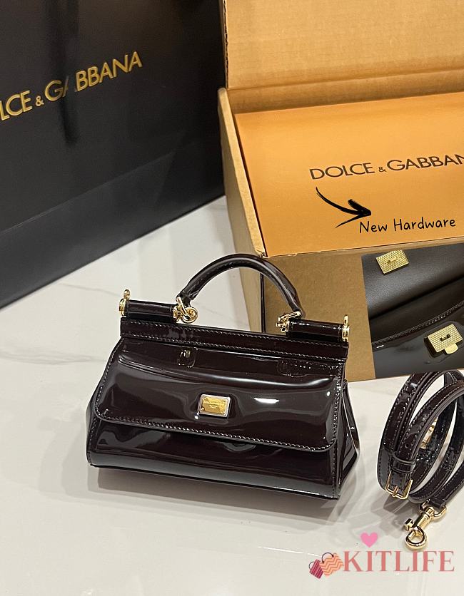 Kitlife Dolce & Gabbana Small Sicily Bag Dark Brown Patent Leather BB8615 18x11x6cm - 1