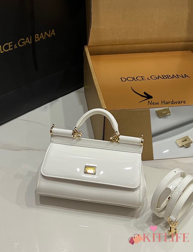 Kitlife Dolce & Gabbana Small Sicily Bag White Patent Leather BB8615 18x11x6cm - 1