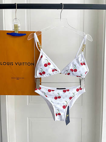 Kitlife Louis Vuitton Two-piece Swimsuit White Cherry