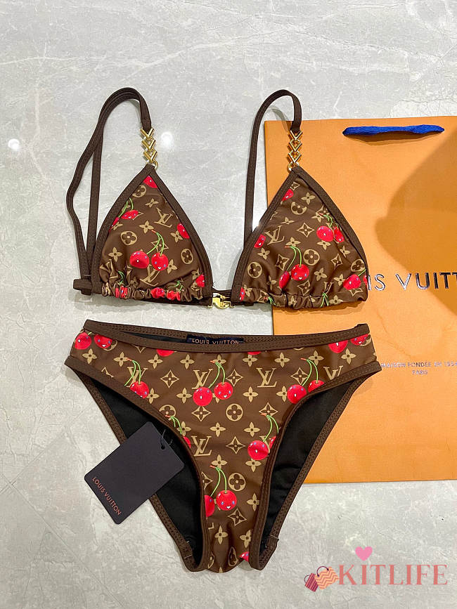 Kitlife Louis Vuitton Two-piece Swimsuit Brown Cherry - 1