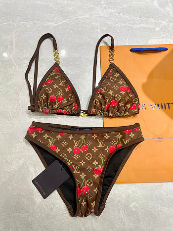 Kitlife Louis Vuitton Two-piece Swimsuit Brown Cherry
