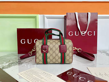 Kitlife Gucci Mini GG Handbag Red Leather Trim G859975 20x13x13cm
