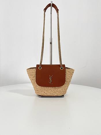Kitlife Saint Laurent Mini Manon In Raffia And Aged Vegetable-Tanned Leather 774269 23x6x12cm