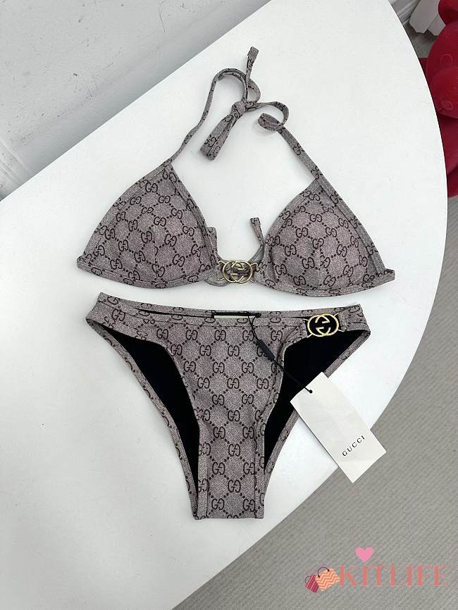 Kitlife Gucci Metal Logo-embellished Printed Bikini Beige - 1