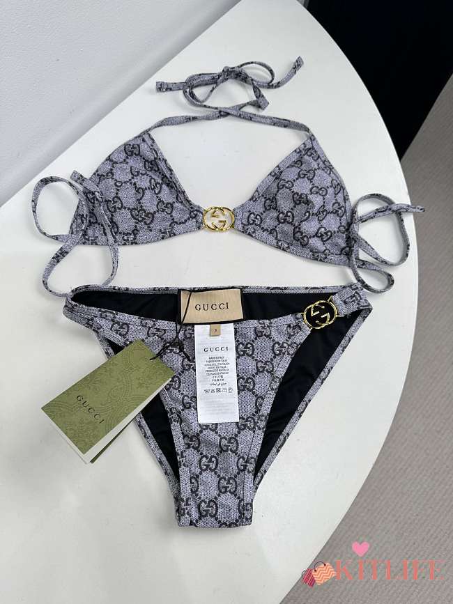 Kitlife Gucci Metal Logo-embellished Printed Bikini Black - 1