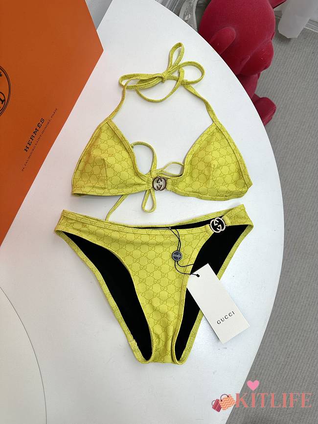 Kitlife Gucci Metal Logo-embellished Printed Bikini Yellow - 1