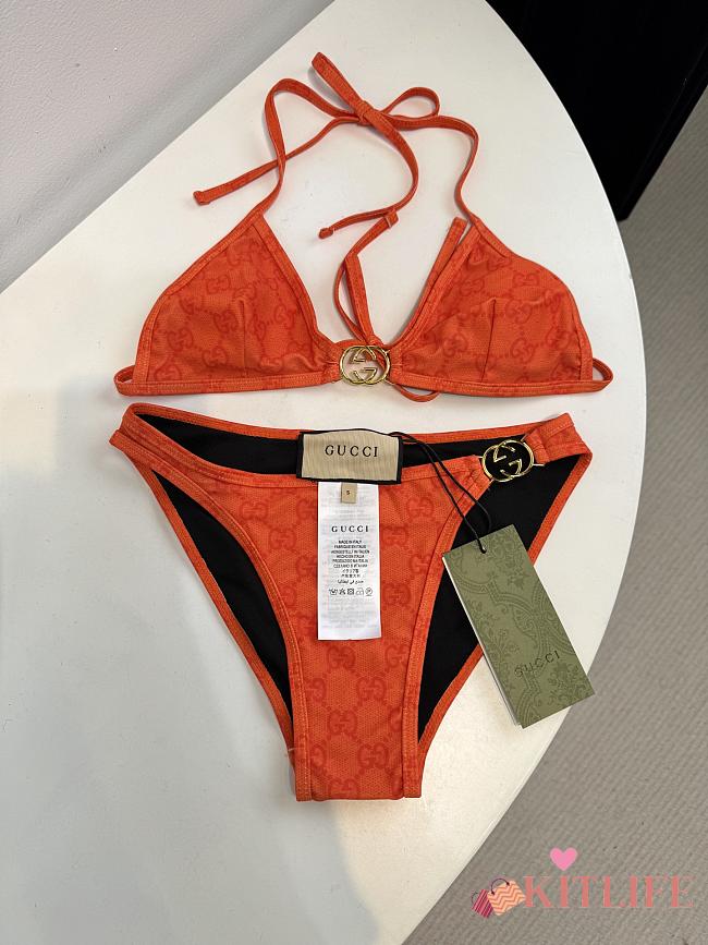 Kitlife Gucci Metal Logo-embellished Printed Bikini Orange  - 1