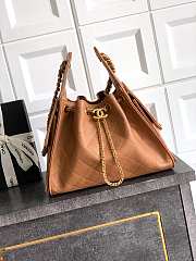 Kitlife Chanel 25C Drawstring Bucket Hobo Bag Brown Grained Leather 30×26×14cm - 1