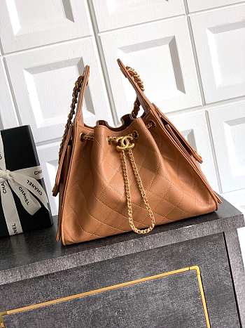 Kitlife Chanel 25C Drawstring Bucket Hobo Bag Brown Grained Leather 30×26×14cm