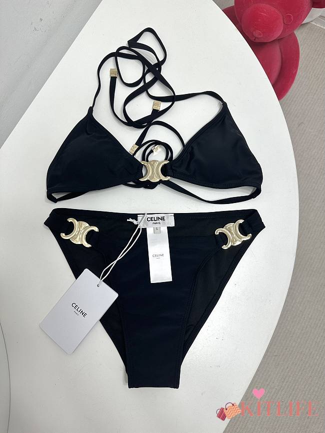 Kitlife Celine Arc de Triomphe Metal Logo Swimsuit Black - 1