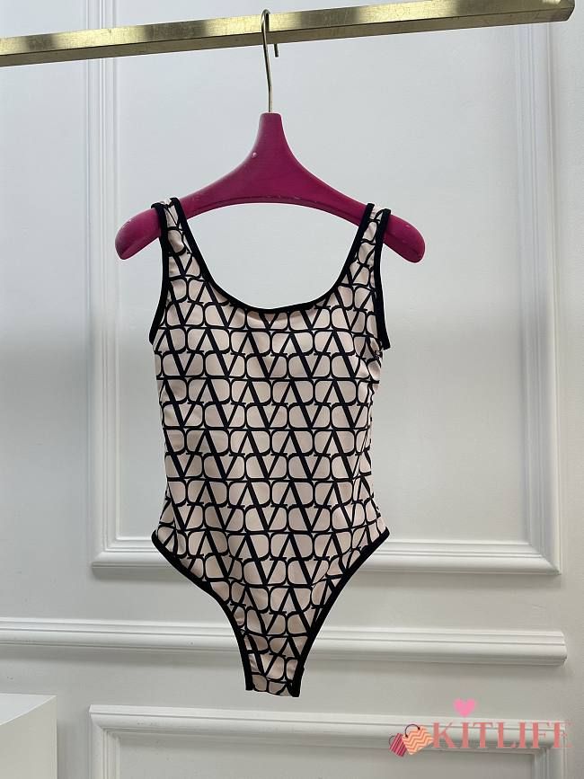 Kitlife Valentino Printed One-piece Swimsuit Beige & Black - 1