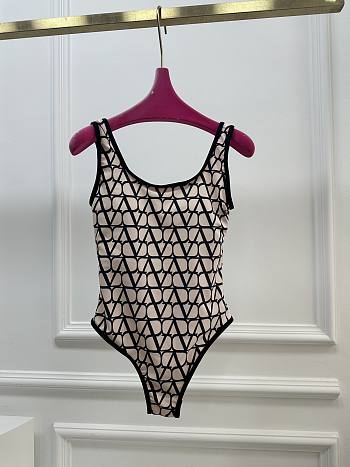 Kitlife Valentino Printed One-piece Swimsuit Beige & Black