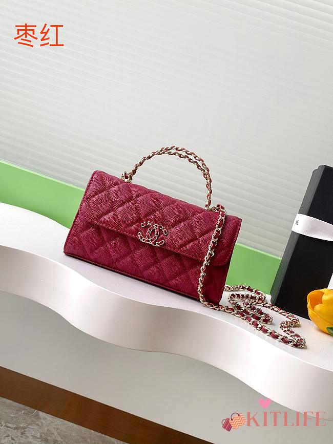 Kitlife Chanel 25S Kelly Top Handle Bag Burgundy 10x18x4.5cm - 1