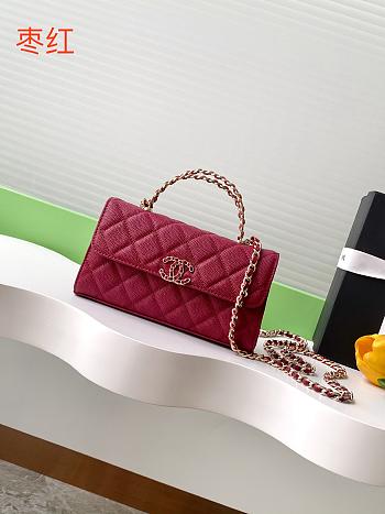 Kitlife Chanel 25S Kelly Top Handle Bag Burgundy 10x18x4.5cm