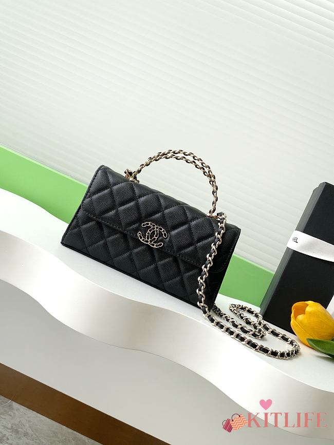 Kitlife Chanel 25S Kelly Top Handle Bag Black 10x18x4.5cm - 1