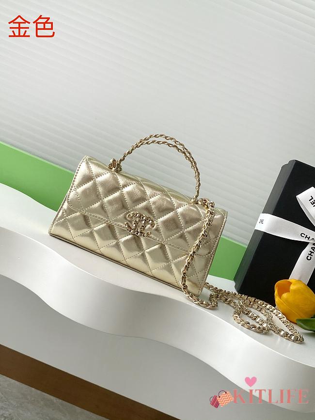 Kitlife Chanel 25S Kelly Top Handle Bag Gold 10x18x4.5cm - 1