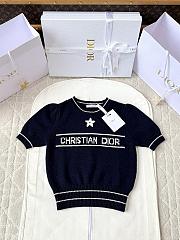 Kitlife Dior Short-Sleeved Sweater Dark Blue Ecru Wool and Cashmere Knit - 1