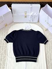 Kitlife Dior Short-Sleeved Sweater Dark Blue Ecru Wool and Cashmere Knit - 6