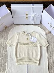 Kitlife Dior Short-Sleeved Sweater Dark White & Gold Ecru Wool and Cashmere Knit - 1