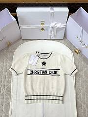 Kitlife Dior Short-Sleeved Sweater White & Dark Blue Ecru Wool and Cashmere Knit - 1